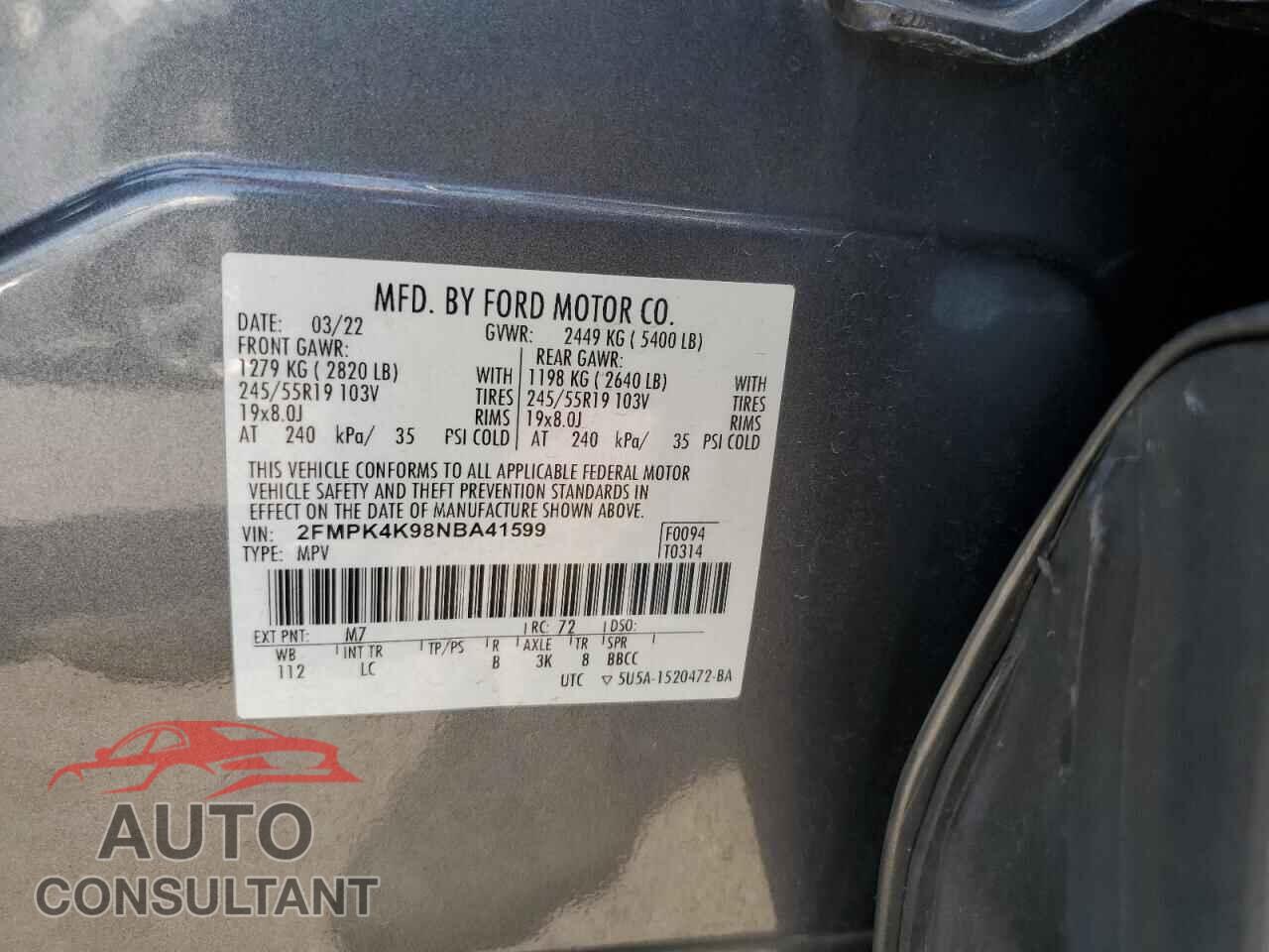 FORD EDGE 2022 - 2FMPK4K98NBA41599