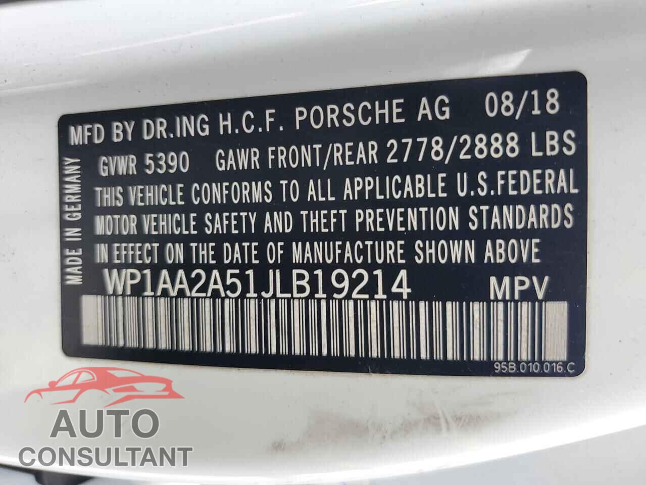 PORSCHE MACAN 2018 - WP1AA2A51JLB19214