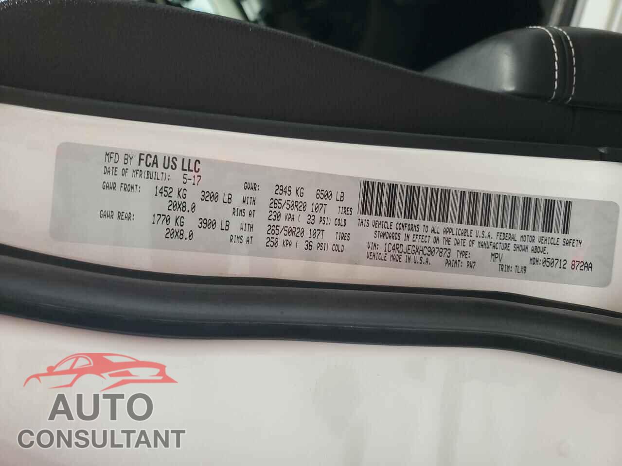 DODGE DURANGO 2017 - 1C4RDJEGXHC907873