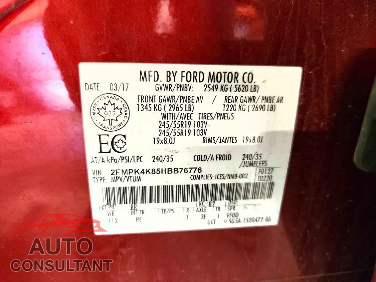 FORD EDGE 2017 - 2FMPK4K85HBB76776