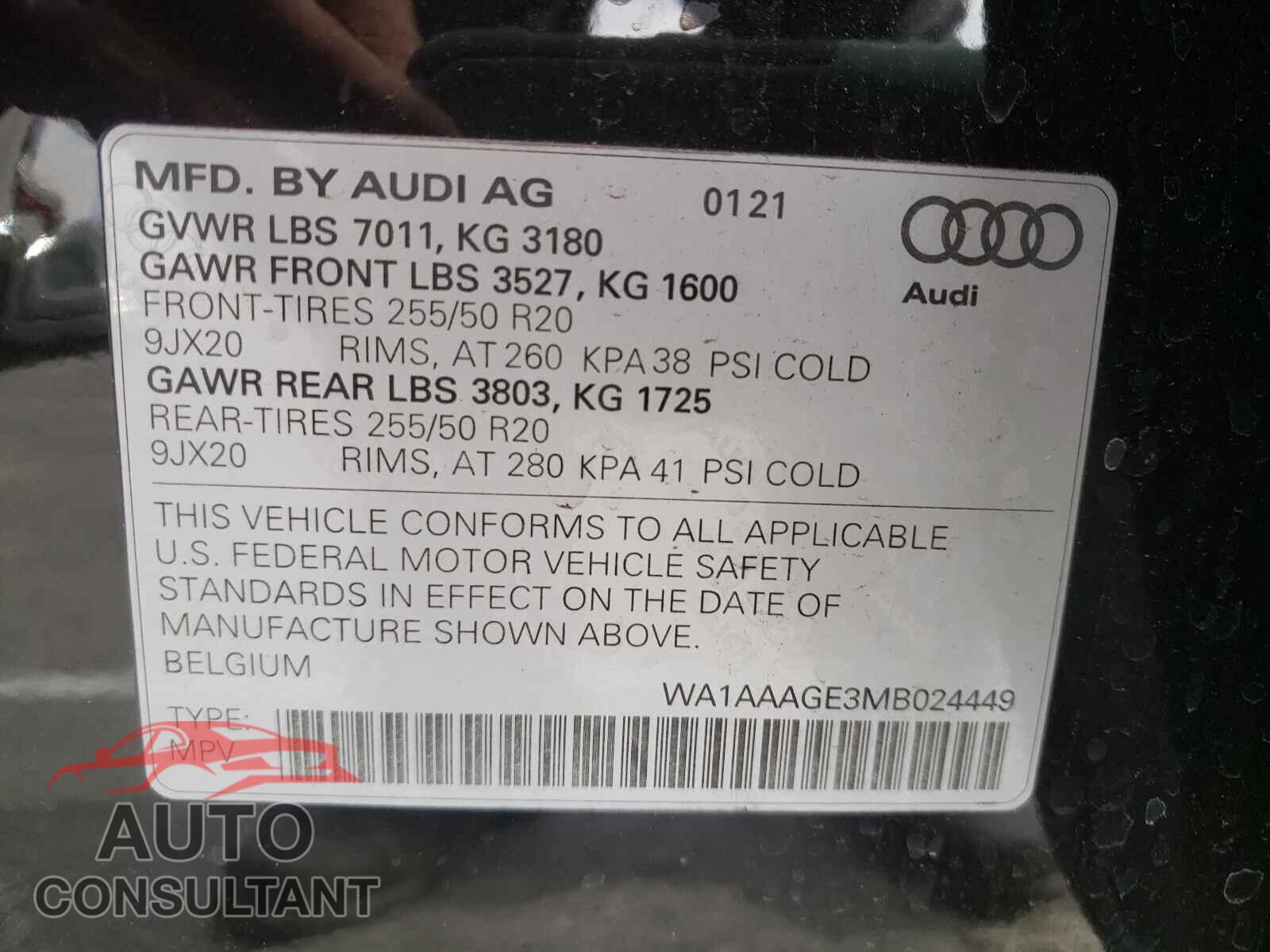 AUDI E-TRON 2021 - WA1AAAGE3MB024449