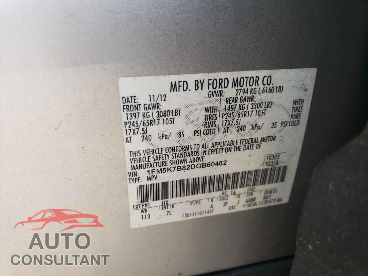 FORD EXPLORER 2013 - 1FM5K7B82DGB60482