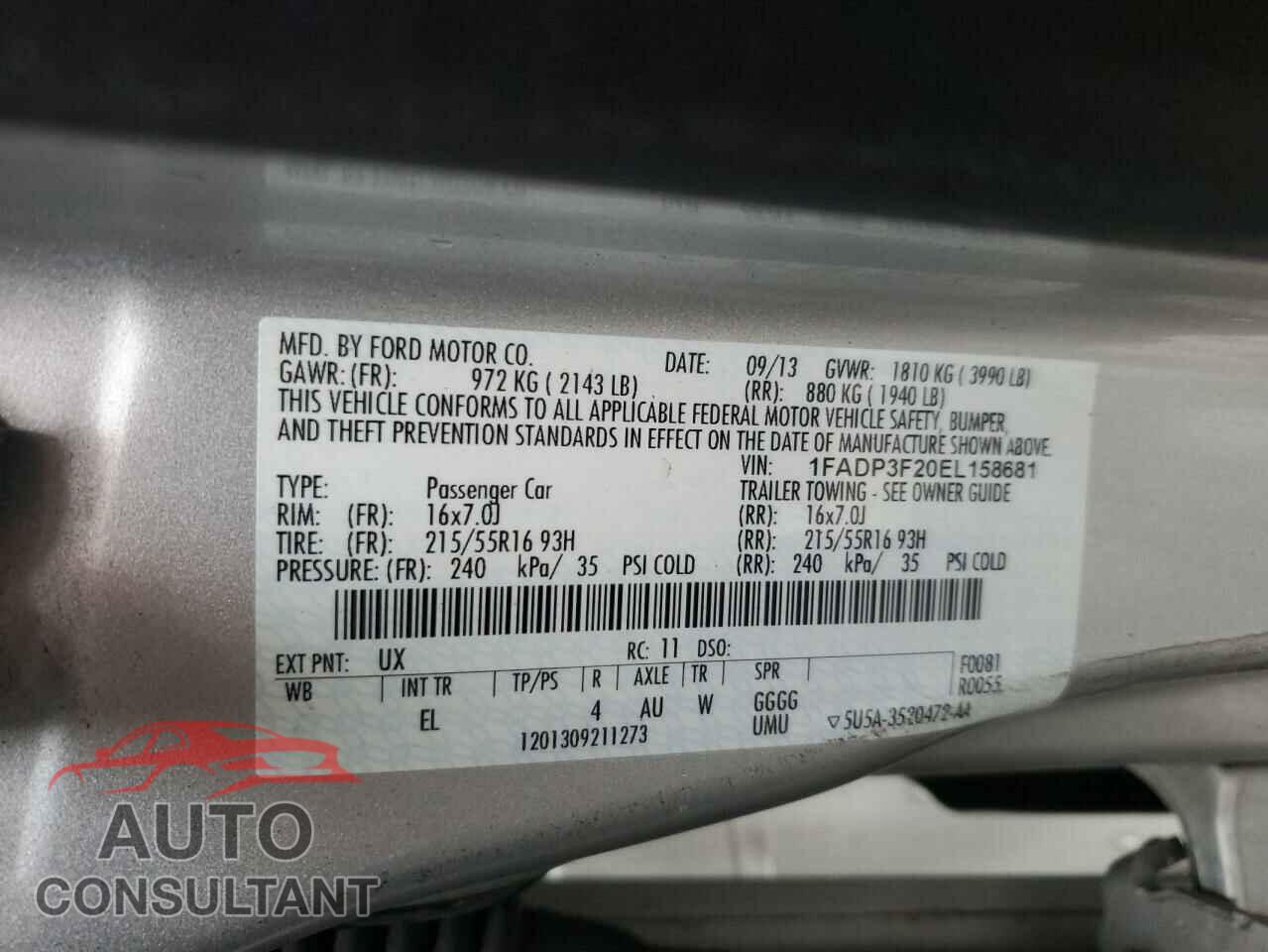 FORD FOCUS 2014 - 1FADP3F20EL158681