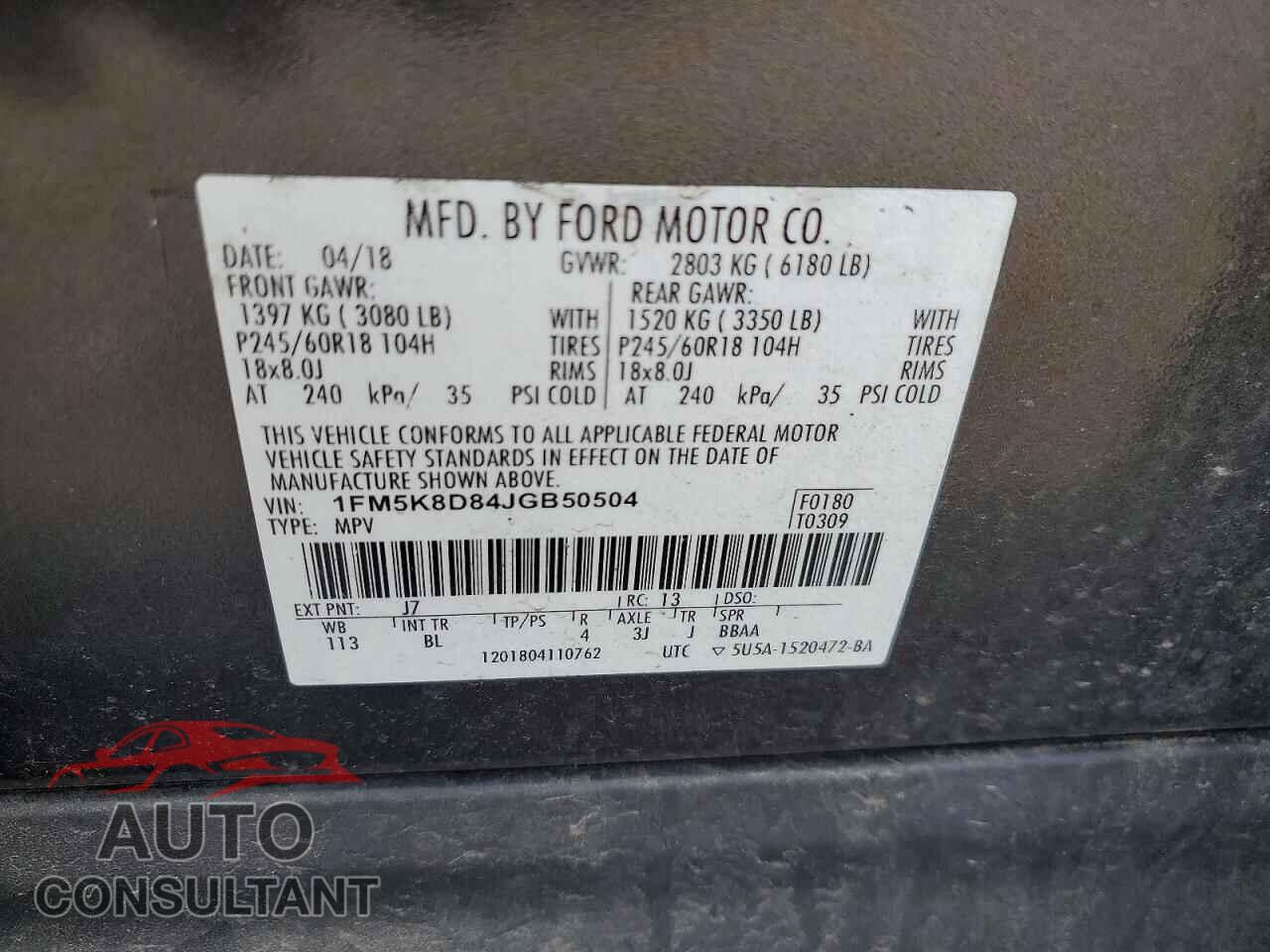 FORD EXPLORER 2018 - 1FM5K8D84JGB50504