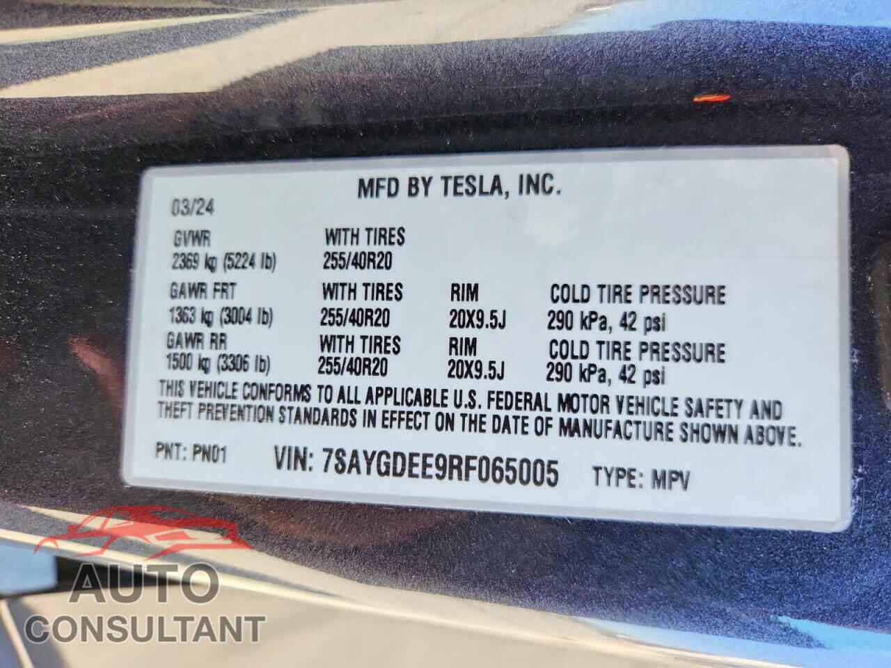 TESLA MODEL Y 2024 - 7SAYGDEE9RF065005