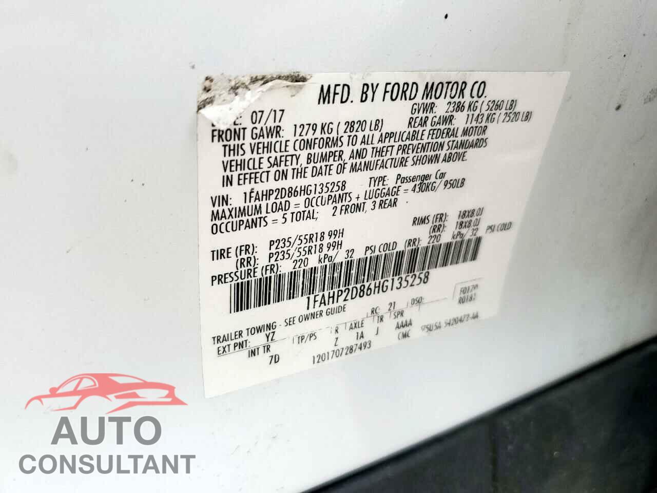 FORD TAURUS 2017 - 1FAHP2D86HG135258