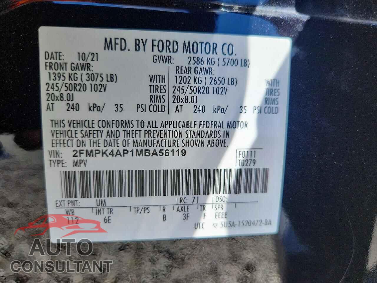 FORD EDGE 2021 - 2FMPK4AP1MBA56119