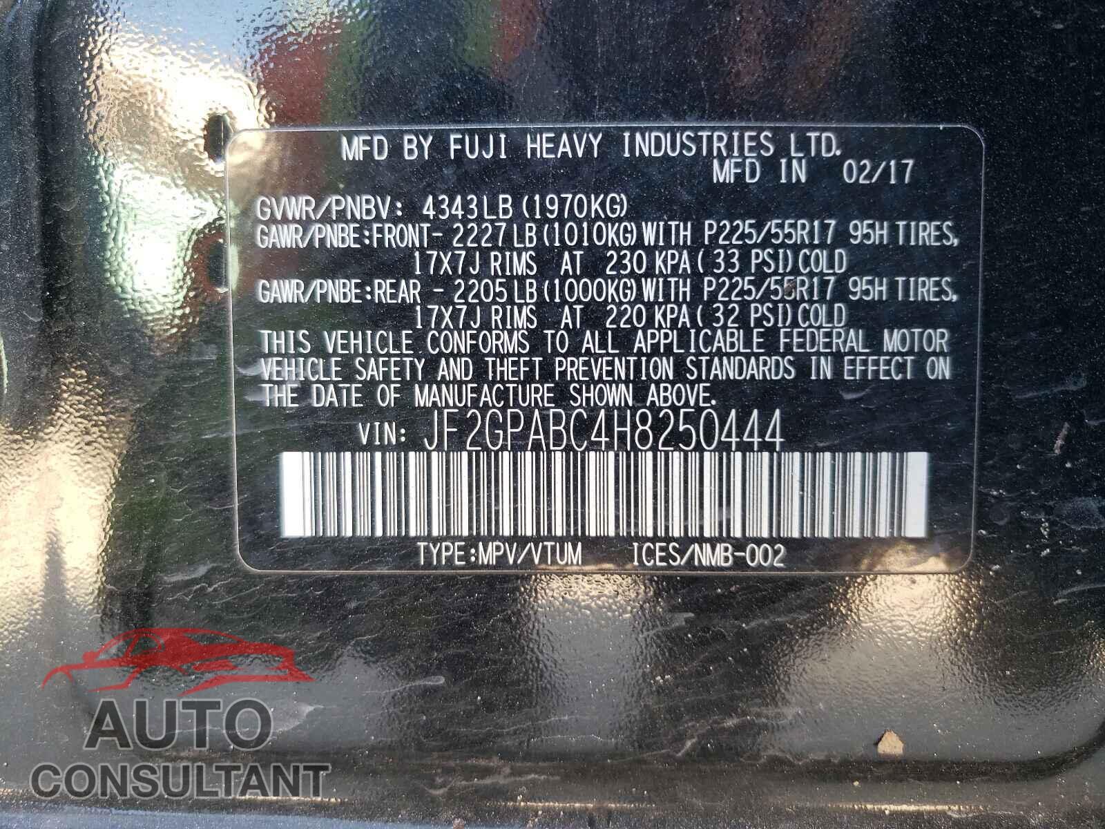 SUBARU CROSSTREK 2017 - JF2GPABC4H8250444