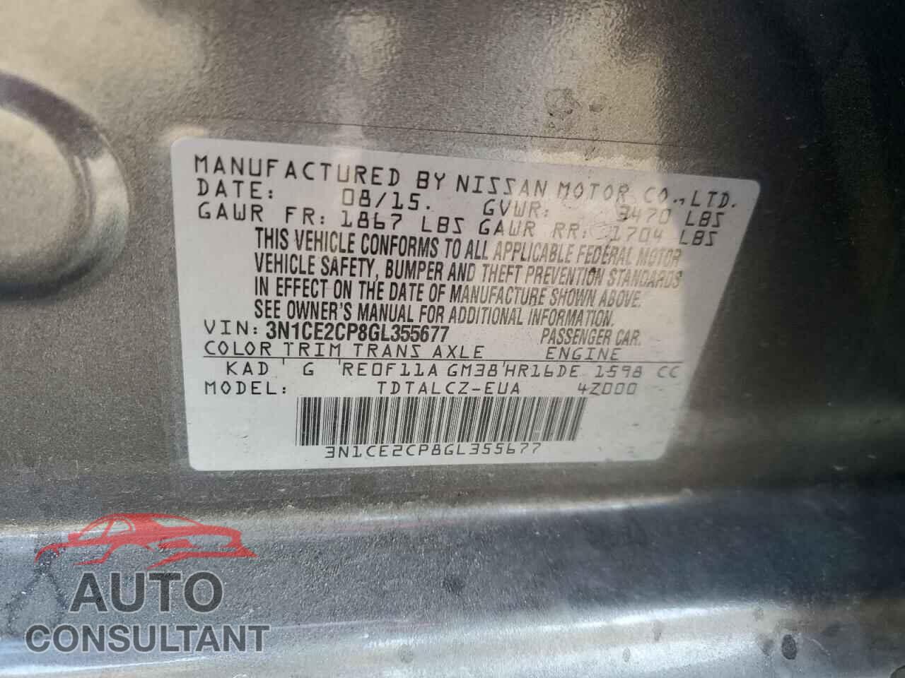 NISSAN VERSA 2016 - 3N1CE2CP8GL355677