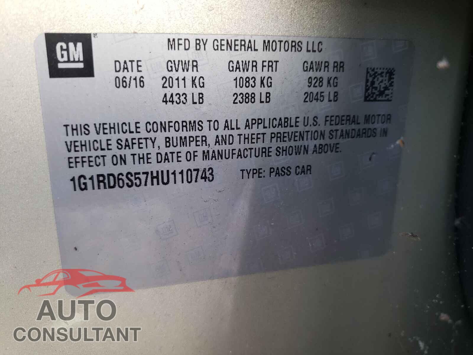 CHEVROLET VOLT 2017 - 1G1RD6S57HU110743