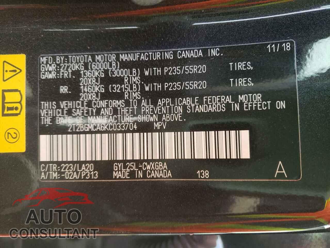 LEXUS RX450 2019 - 2T2BGMCA6KC033704