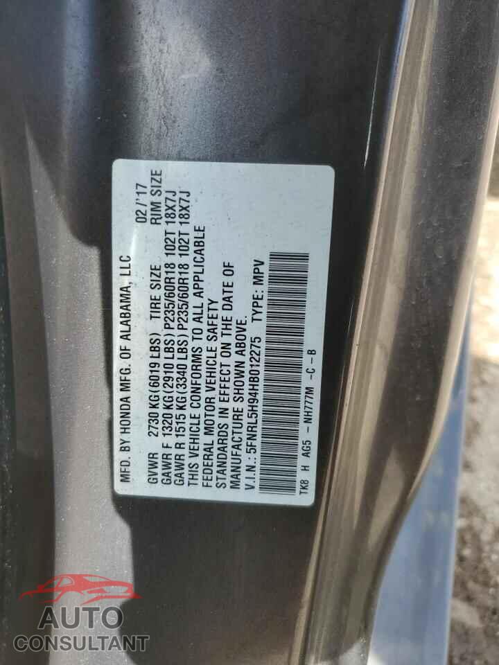 HONDA ODYSSEY 2017 - 5FNRL5H94HB012275