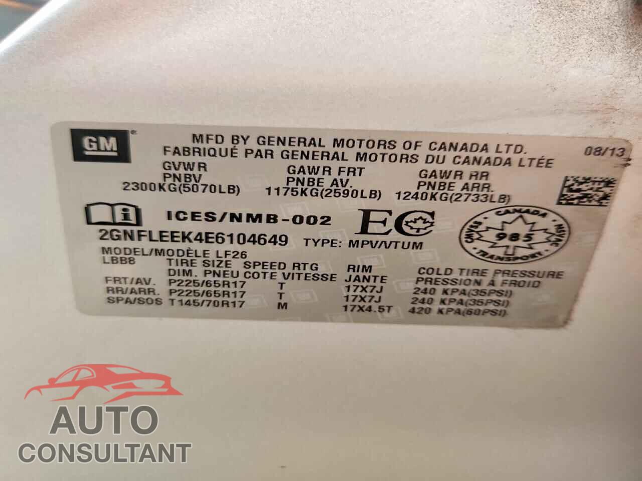 CHEVROLET EQUINOX 2014 - 2GNFLEEK4E6104649