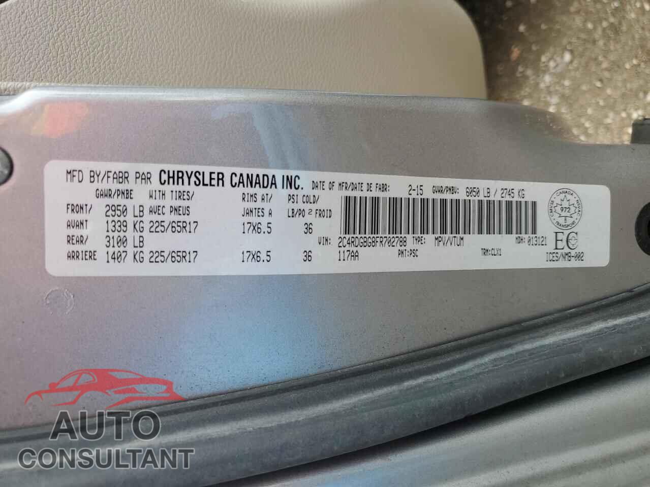 DODGE CARAVAN 2015 - 2C4RDGBG8FR702788