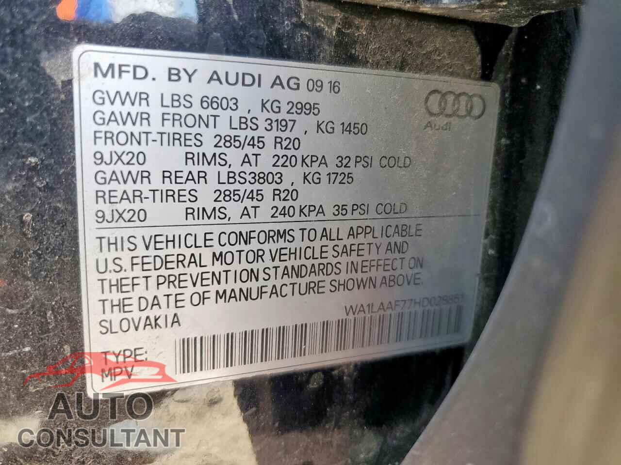 AUDI Q7 2017 - WA1LAAF77HD028851