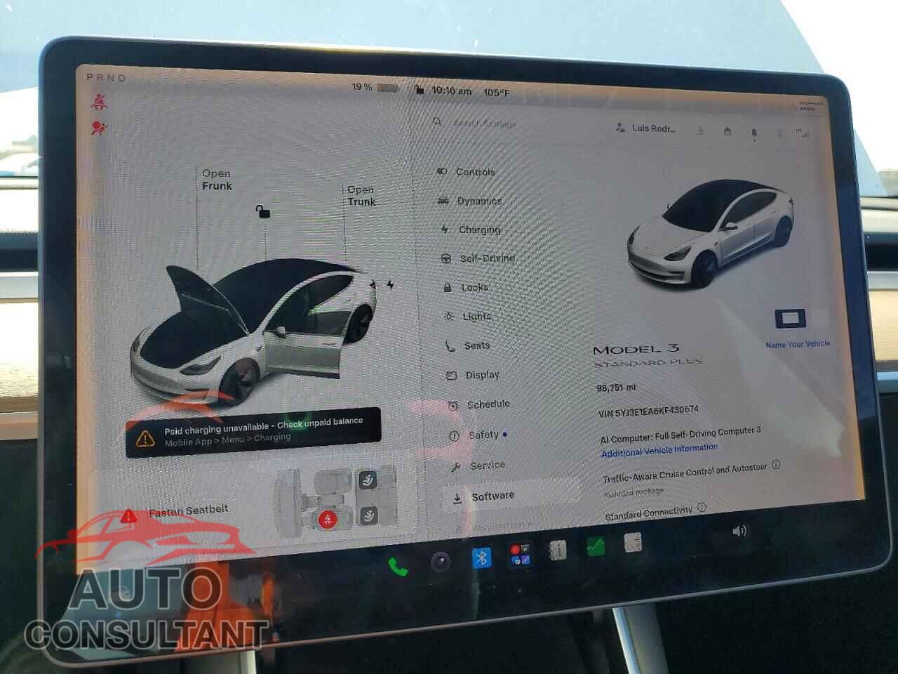 TESLA MODEL 3 2019 - 5YJ3E1EA6KF430674