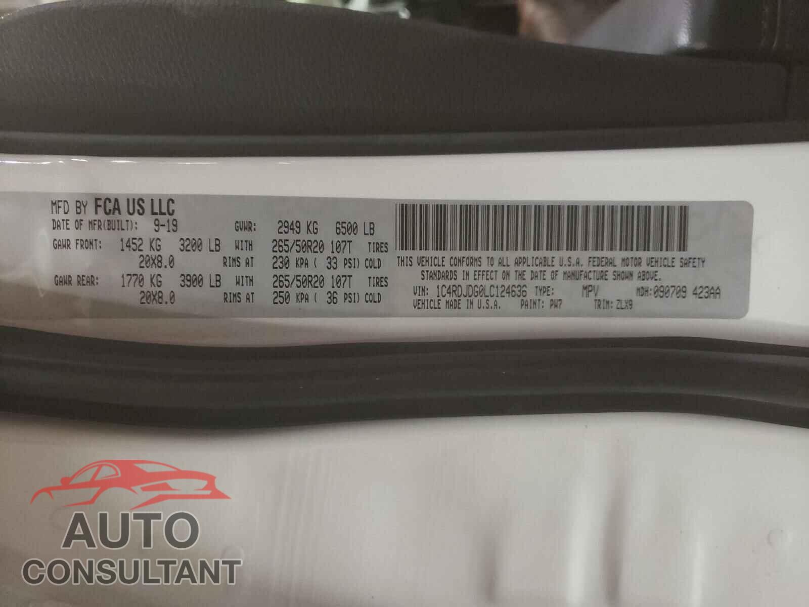 DODGE DURANGO 2020 - 1C4RDJDG0LC124636