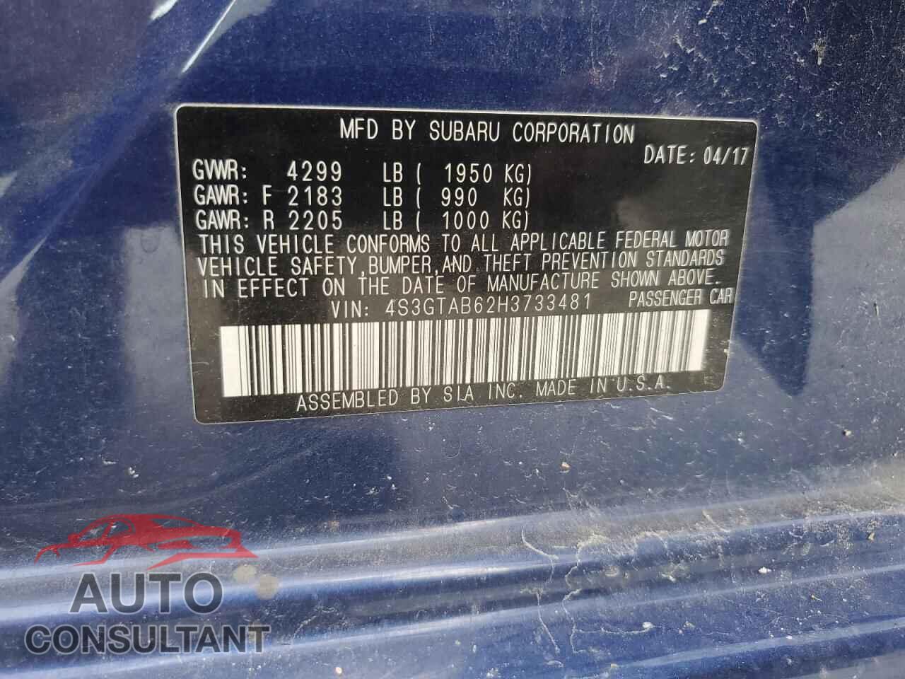 SUBARU IMPREZA 2017 - 4S3GTAB62H3733481