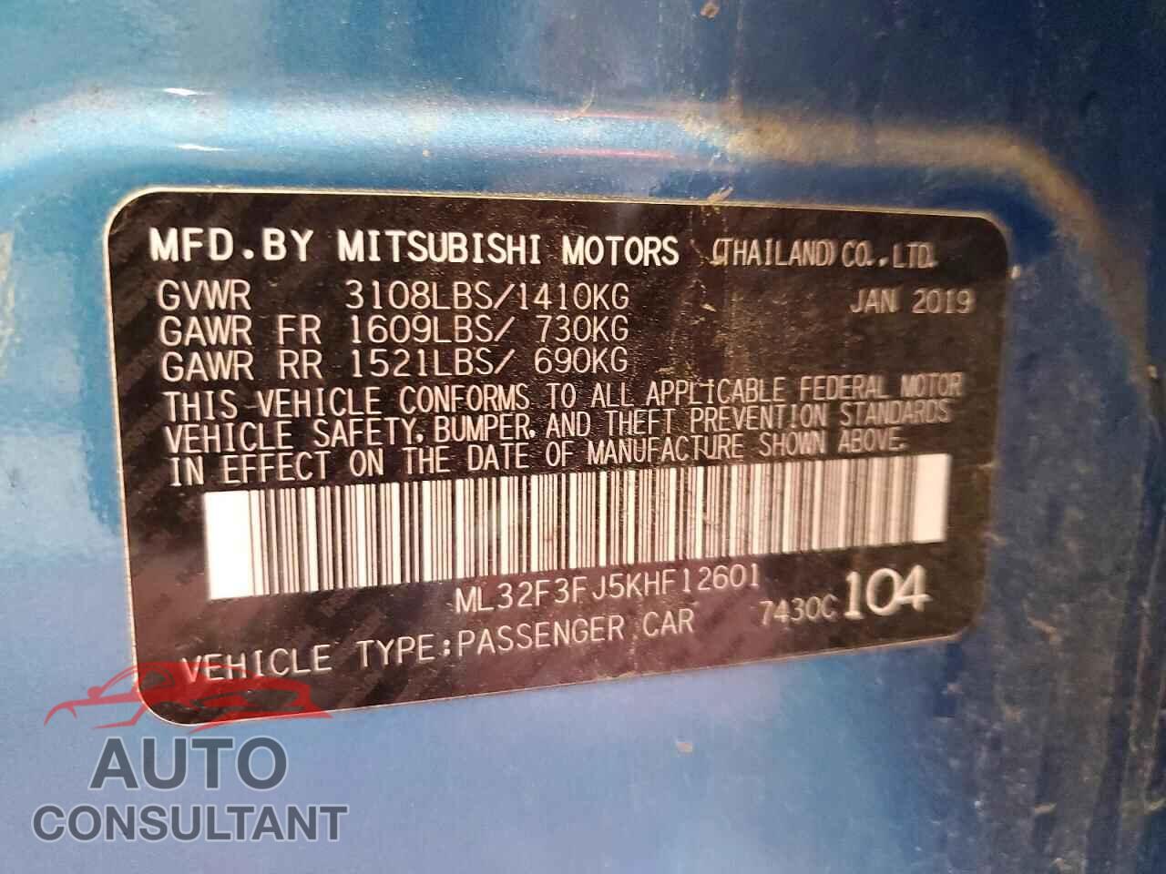 MITSUBISHI MIRAGE 2019 - ML32F3FJ5KHF12601