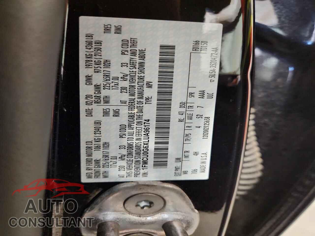 FORD ESCAPE 2020 - 1FMCU0G6XLUA96174