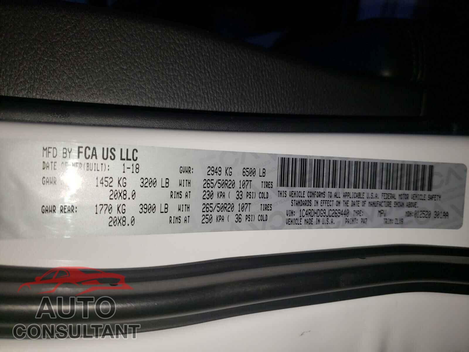 DODGE DURANGO 2018 - 1C4RDHDG9JC269440