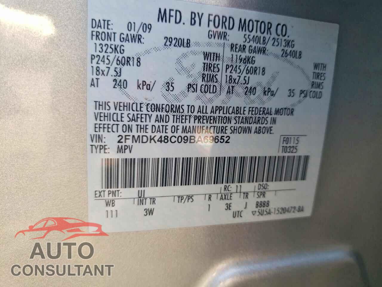 FORD EDGE 2009 - 2FMDK48C09BA69652
