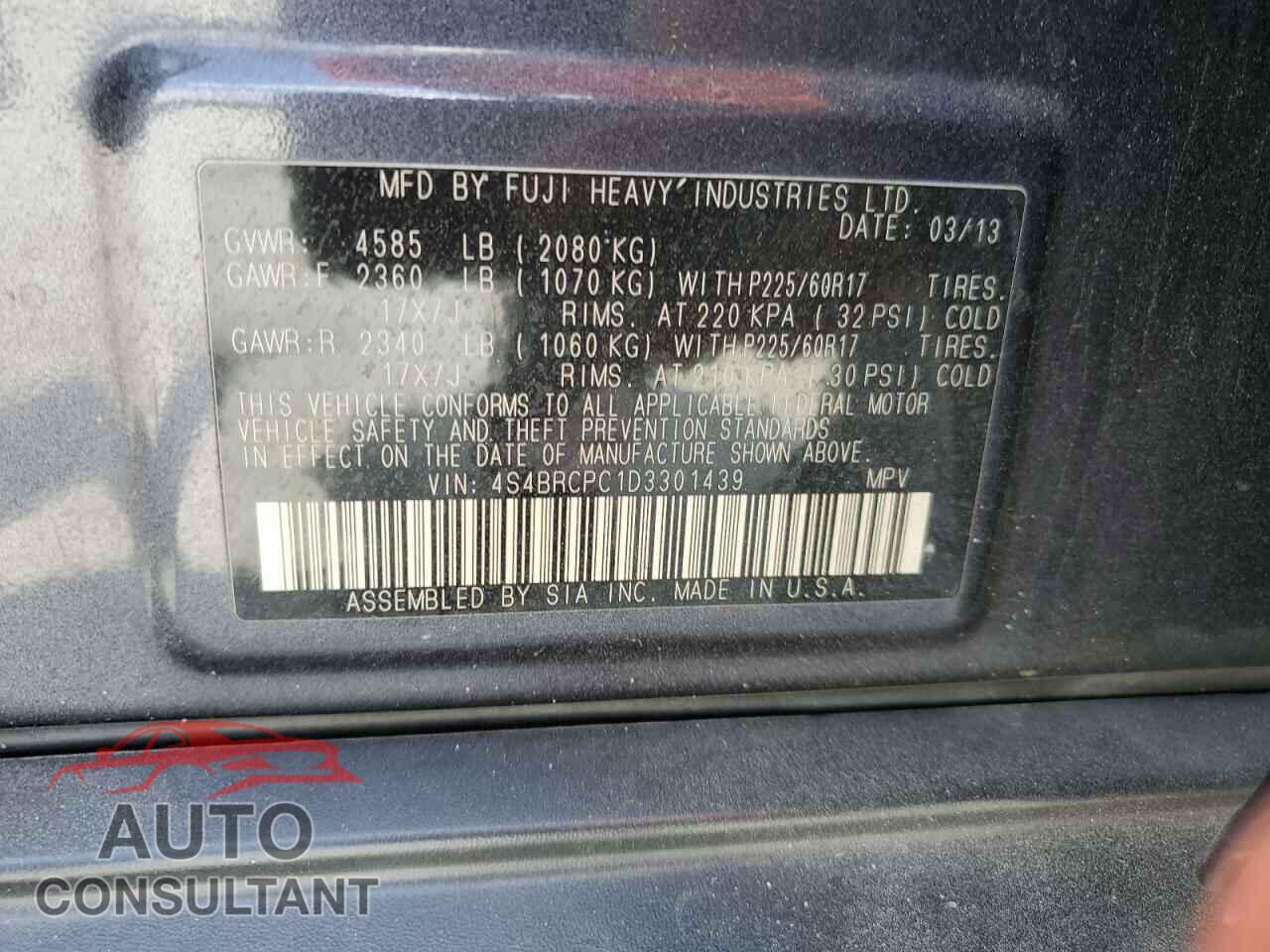 SUBARU OUTBACK 2013 - 4S4BRCPC1D3301439
