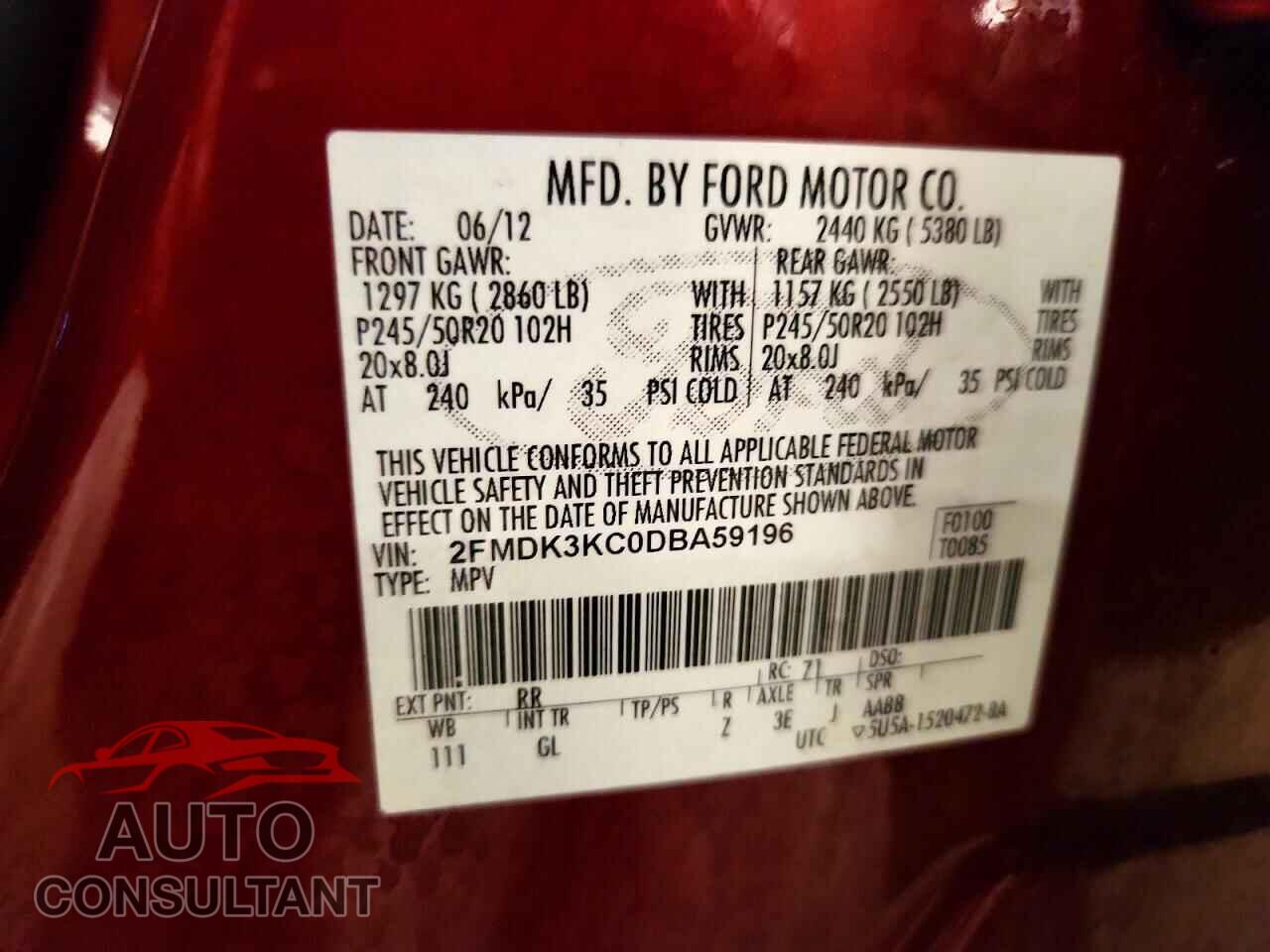 FORD EDGE 2013 - 2FMDK3KC0DBA59196