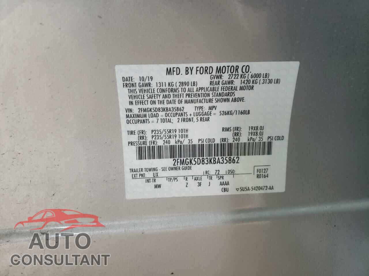FORD FLEX 2019 - 2FMGK5D83KBA35862