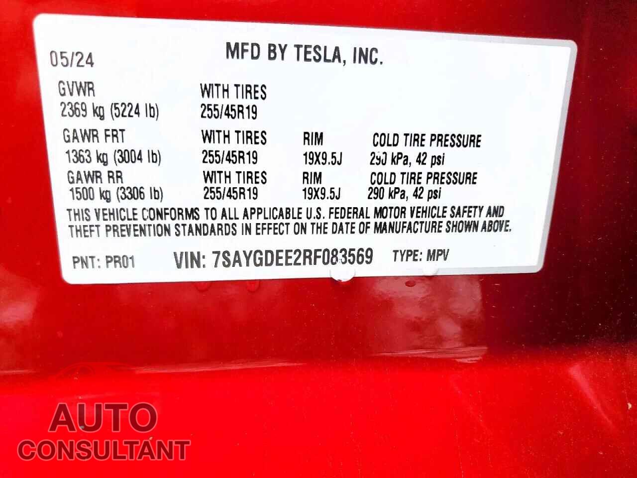 TESLA MODEL Y 2024 - 7SAYGDEE2RF083569
