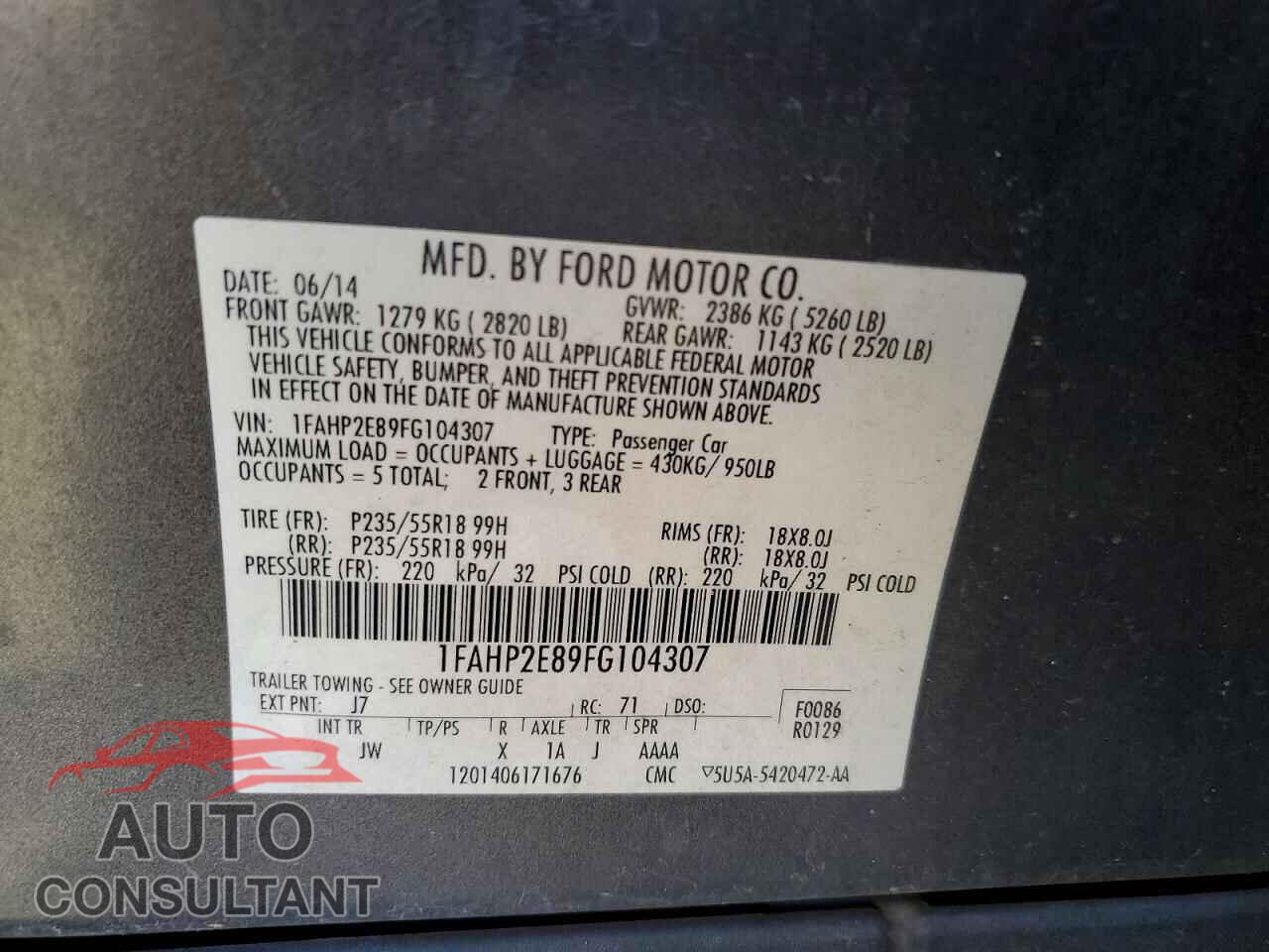 FORD TAURUS 2015 - 1FAHP2E89FG104307