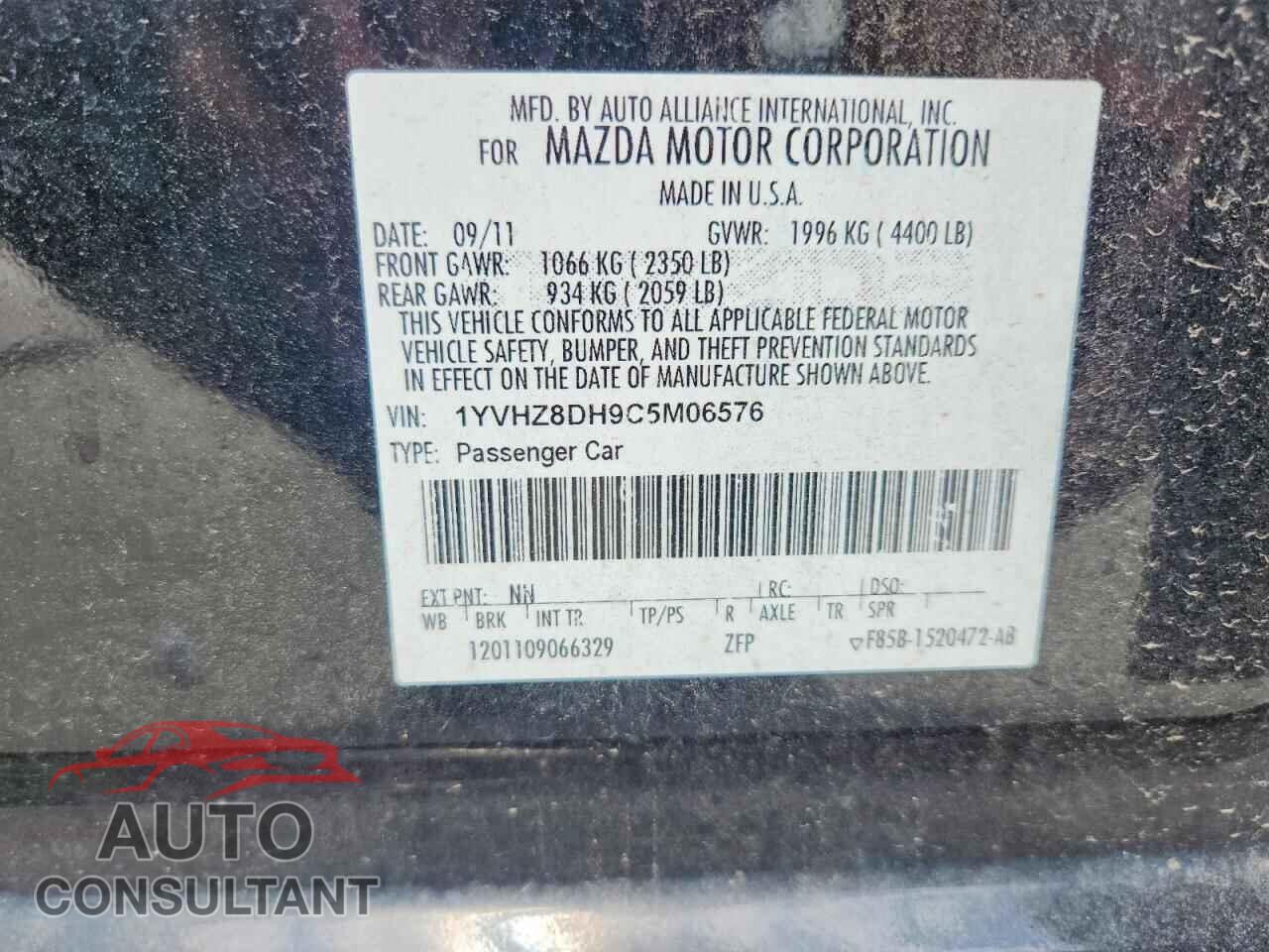 MAZDA 6 2012 - 1YVHZ8DH9C5M06576