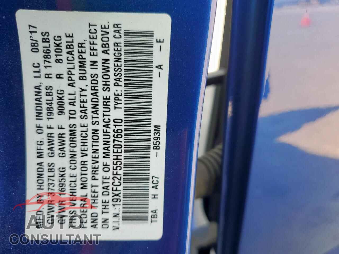 HONDA CIVIC 2017 - 19XFC2F55HE076610