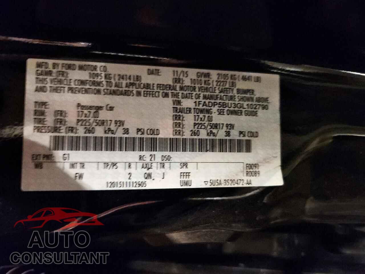 FORD CMAX 2016 - 1FADP5BU3GL102790