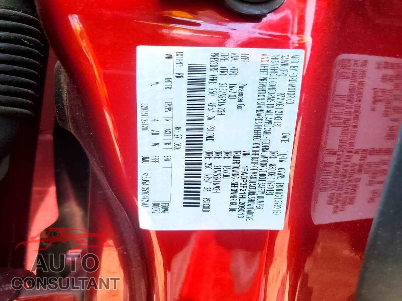 FORD FOCUS 2017 - 1FADP3F21HL209013
