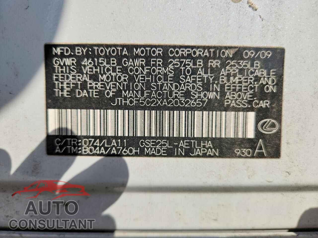 LEXUS IS 2010 - JTHCF5C2XA2032657