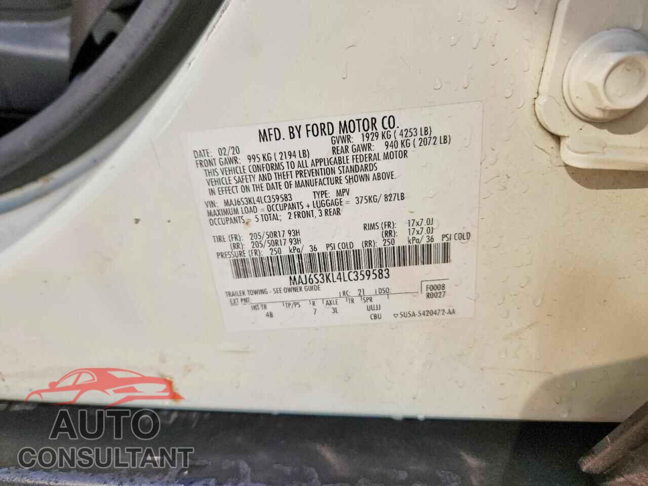 FORD ECOSPORT 2020 - MAJ6S3KL4LC359583