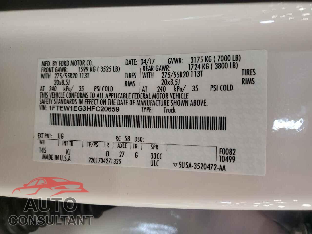 FORD F-150 2017 - 1FTEW1EG3HFC20659