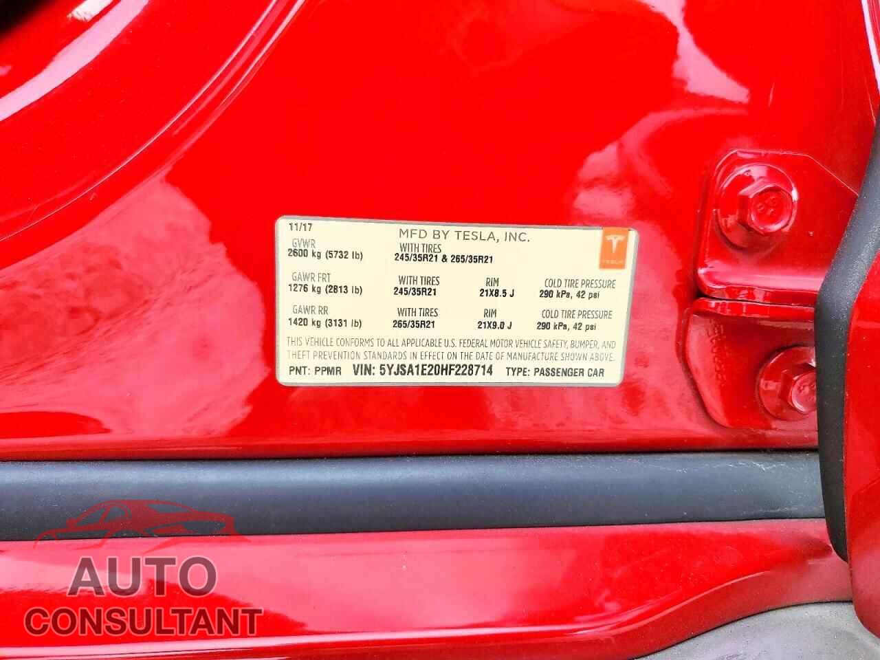 TESLA MODEL S 2017 - 5YJSA1E20HF228714