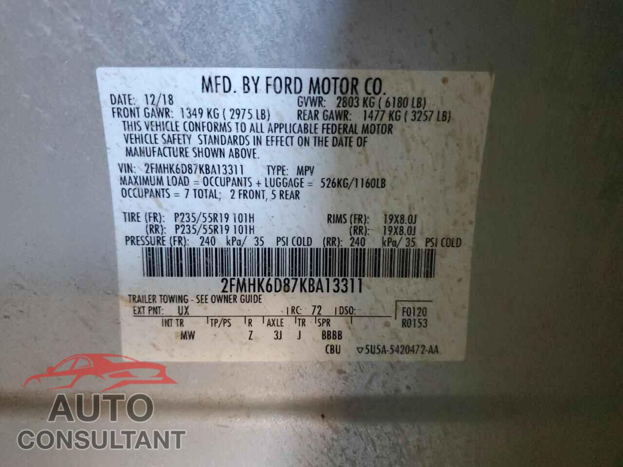 FORD FLEX 2019 - 2FMHK6D87KBA13311
