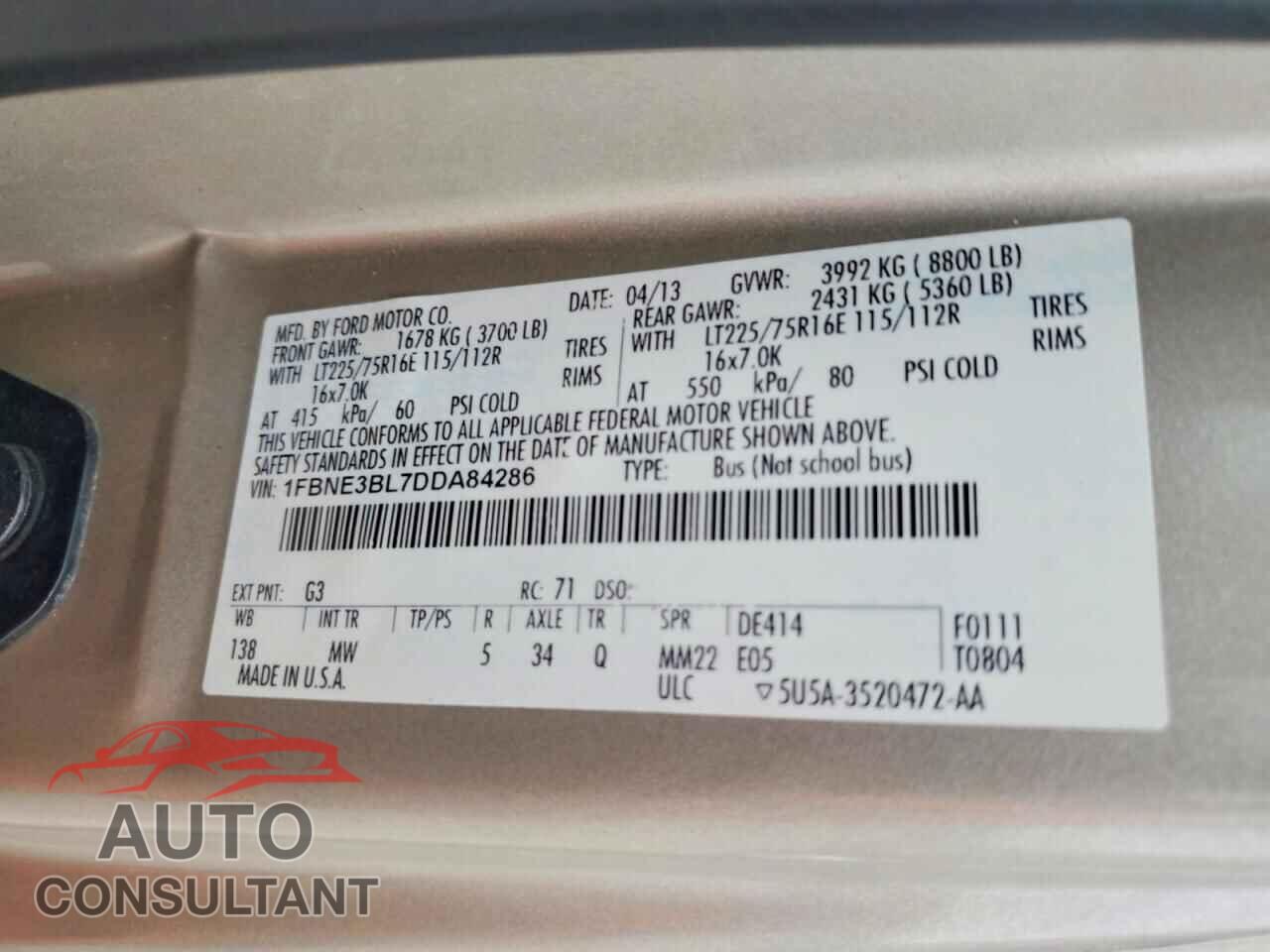 FORD ECONOLINE 2013 - 1FBNE3BL7DDA84286