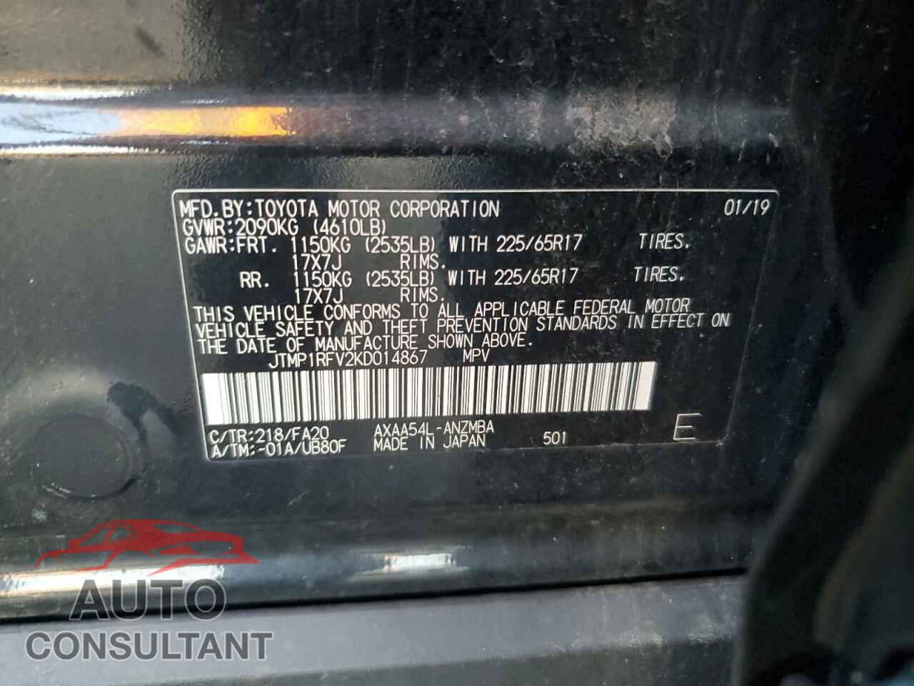 TOYOTA RAV4 2019 - JTMP1RFV2KD014867