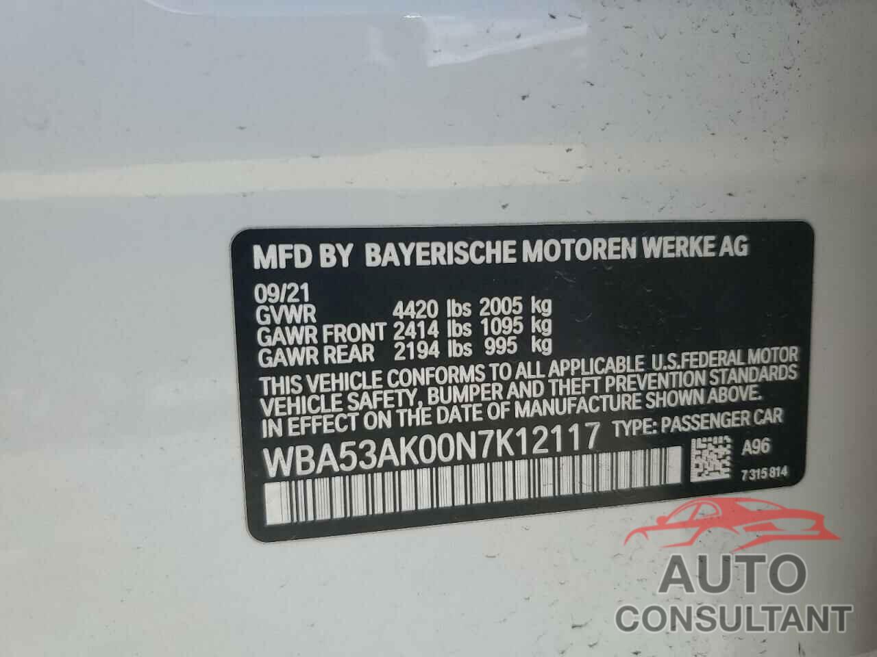 BMW 2 SERIES 2022 - WBA53AK00N7K12117