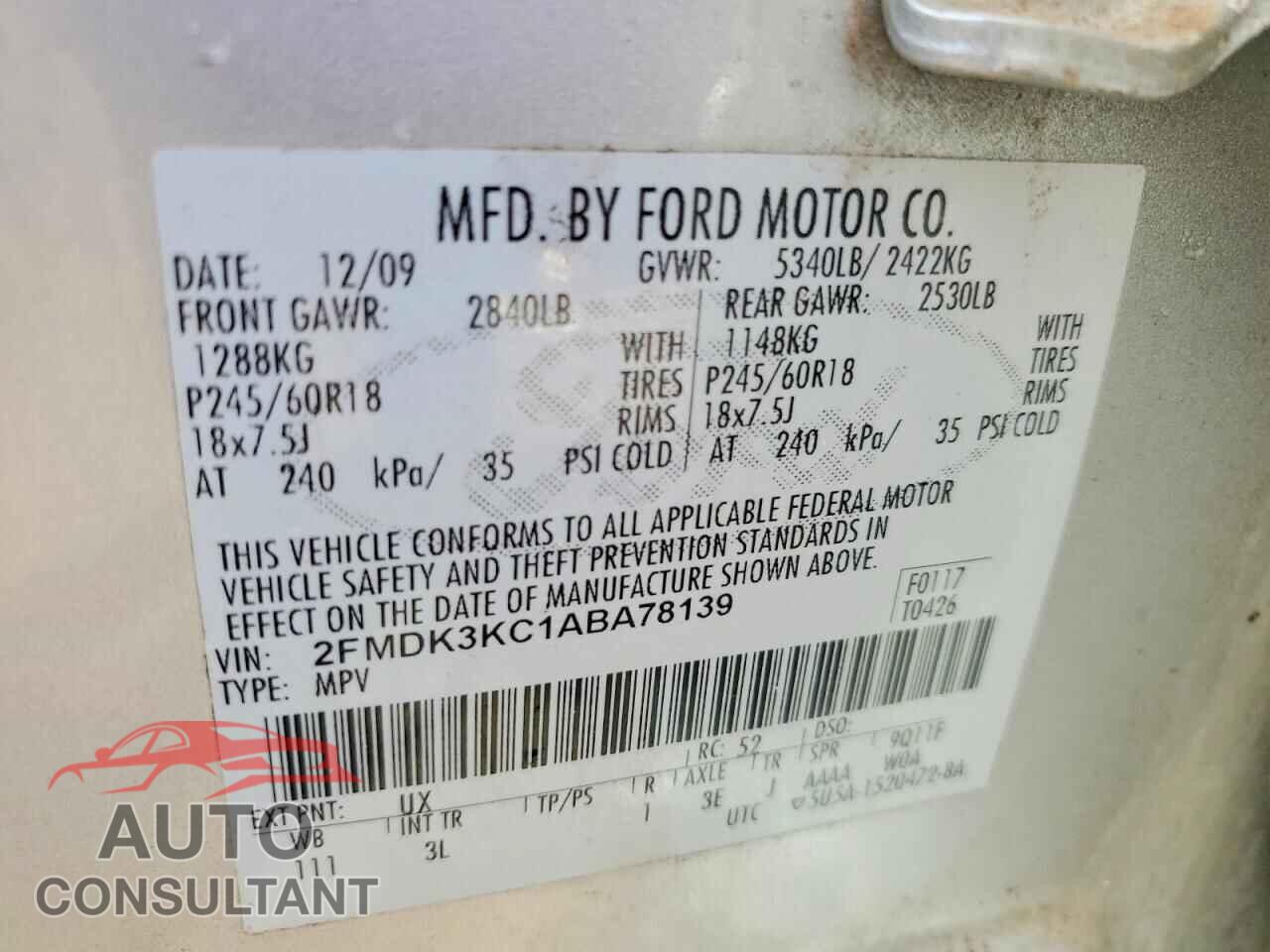 FORD EDGE 2010 - 2FMDK3KC1ABA78139