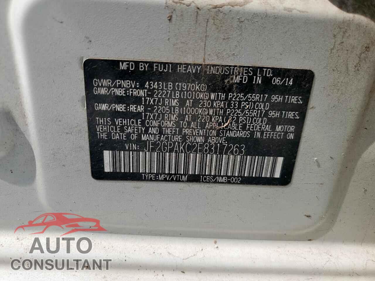 SUBARU XV 2014 - JF2GPAKC2E8317263