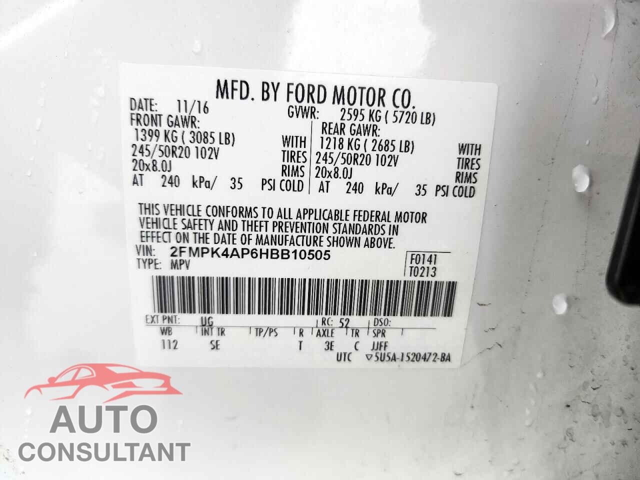 FORD EDGE 2017 - 2FMPK4AP6HBB10505