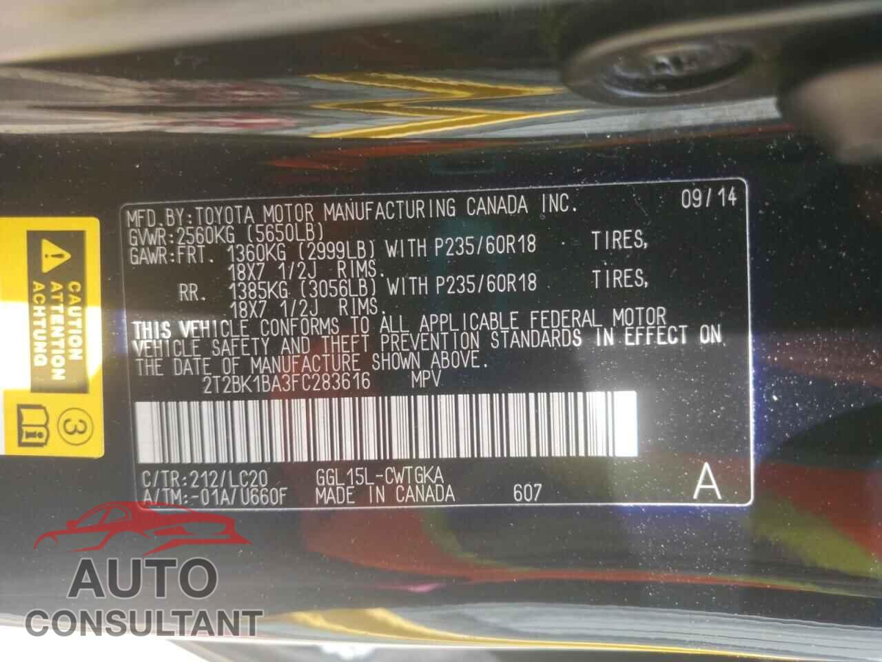 LEXUS RX350 2015 - 2T2BK1BA3FC283616