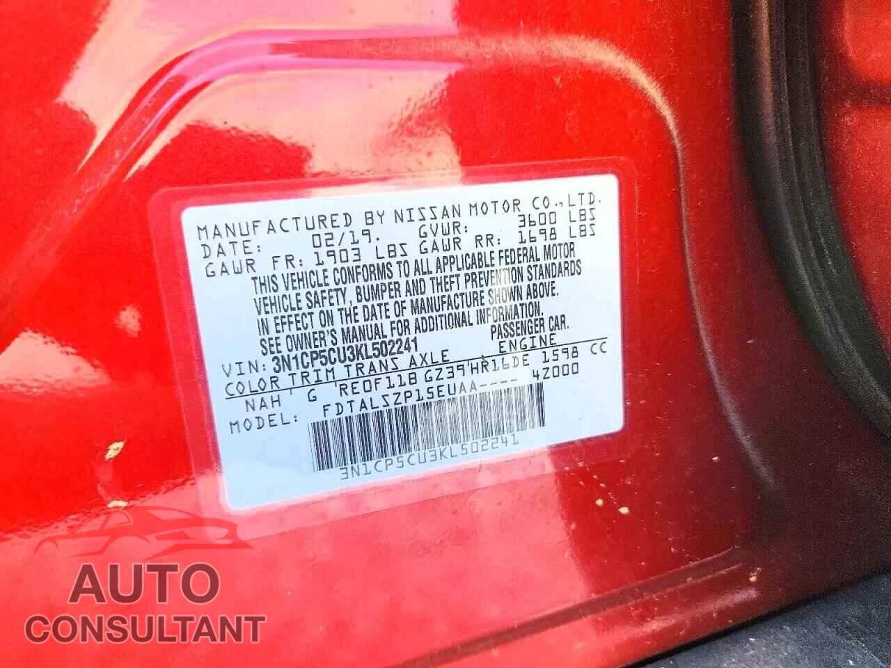NISSAN KICKS 2019 - 3N1CP5CU3KL502241