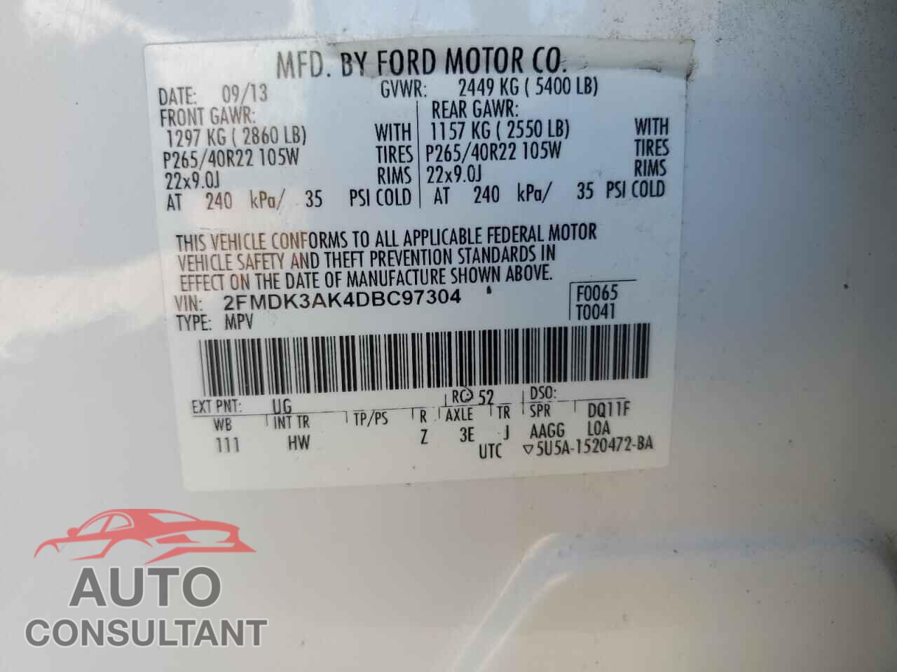 FORD EDGE 2013 - 2FMDK3AK4DBC97304