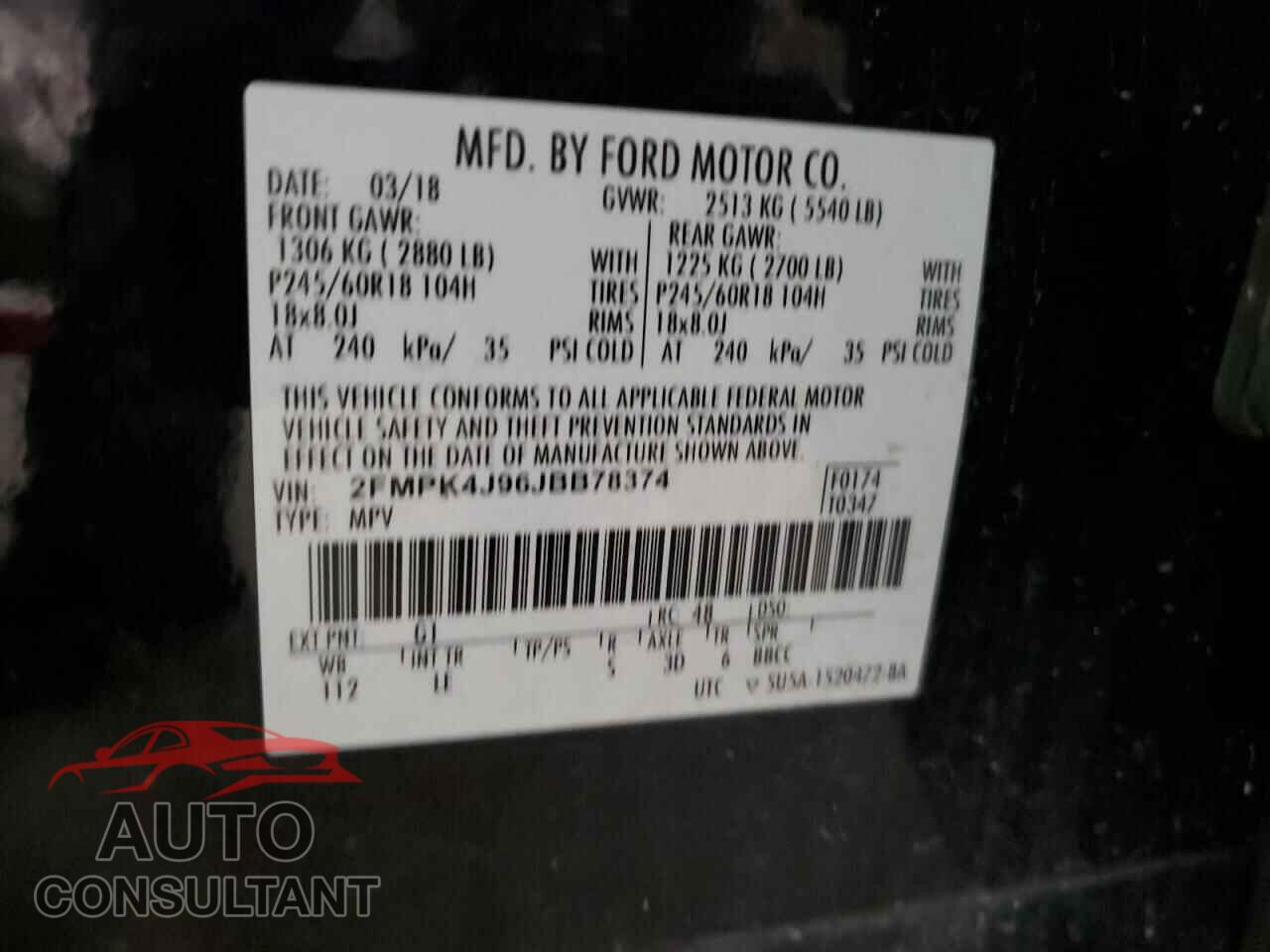 FORD EDGE 2018 - 2FMPK4J96JBB78374